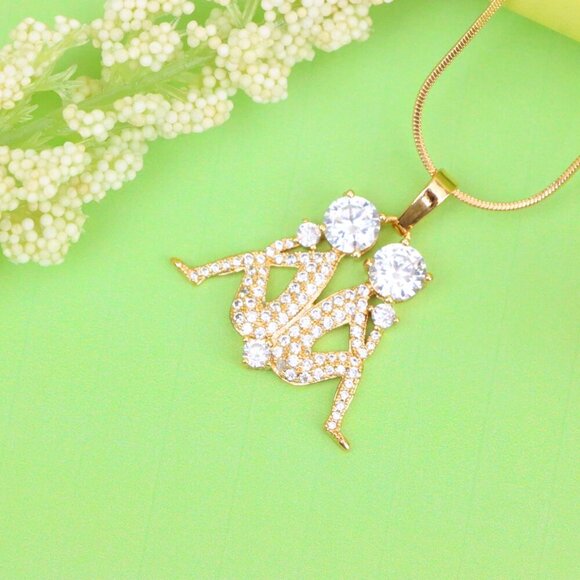 "Gemini Zodiac Rose Gold Pendant with Twin Sparkling CZ Accents, XPPT1543 - Picture 2 of 13